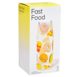 Wasserkaraffe 0,9 l mit Trinkglas – 2-teiliges Trinkset aus Glas mit Fast-Food-Motiven