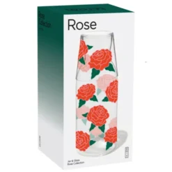 Wasserkaraffe 0,9 l mit Trinkglas – 2-teiliges Trinkset aus Glas mit Rosen-Motiv