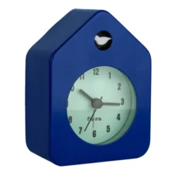 Wecker Haus mit Vogel – kleine Tischuhr blau