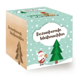 Weihnachtsbaum im Holzwürfel - Bezaubernde Weihnachten, personalisiert