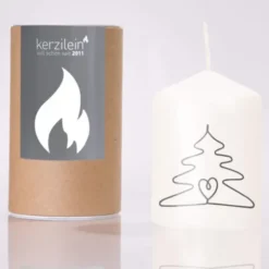 Weihnachtskerze Tannenbaum mit Herz anthrazit, 8 cm weiß