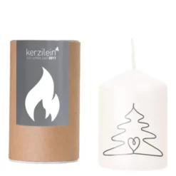 Weihnachtskerze Tannenbaum mit Herz anthrazit, 8 cm weiß