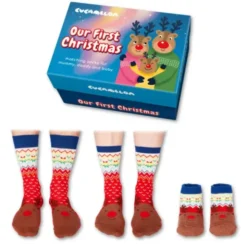 Weihnachtssocken Familie - Our First Christmas - Socken Vater, Mutter, Baby (3 Sockenpaare)