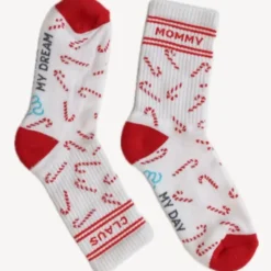 Weihnachtssocken Mommy Claus, weiß mit Zuckerstangen Gr. 36-39