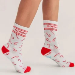 Weihnachtssocken Mommy Claus, weiß mit Zuckerstangen Gr. 36-39