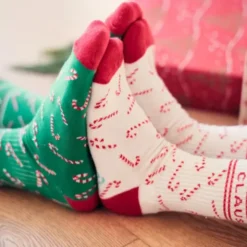 Weihnachtssocken Mommy Claus, weiß mit Zuckerstangen Gr. 36-39