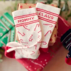 Weihnachtssocken Mommy Claus, weiß mit Zuckerstangen Gr. 36-39