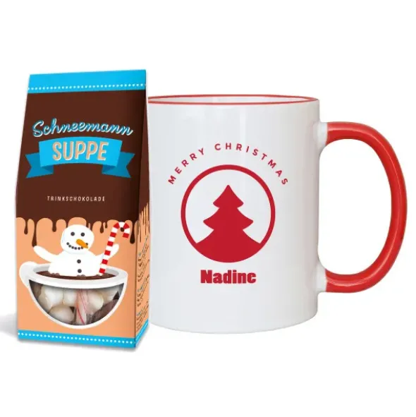 Weihnachtstasse mit Name rot + Trinkschokolade