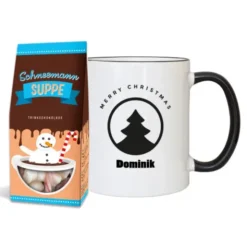 Weihnachtstasse mit Name schwarz + Trinkschokolade