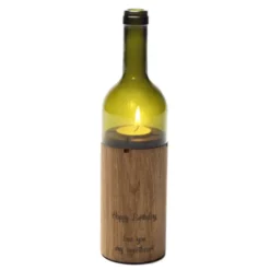 WeinLicht Windlicht mit Wunschgravur - Teelichthalter aus Eichenholz mit Glasaufsatz grünglas