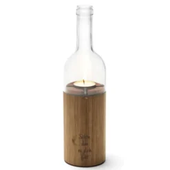 WeinLicht Windlicht mit Wunschgravur - Teelichthalter aus Eichenholz mit Glasaufsatz transparent