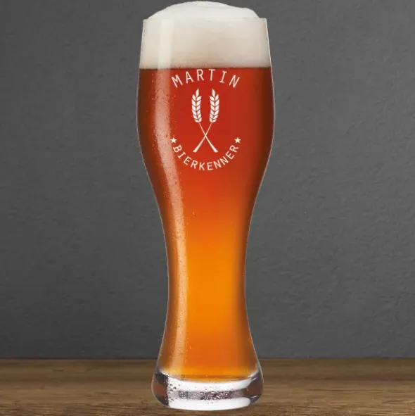 Weizenbierglas mit Gravur BIERKENNER mit Namensgravur