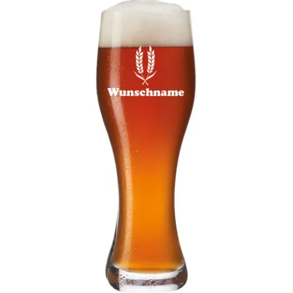 Weizenbierglas mit Gravur ÄHREN mit Wunschname