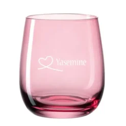 Windlicht mit Gravur Herzschleife rot - personalisiertes Geschenk aus Glas