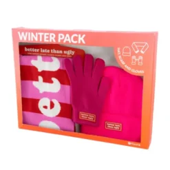 Winter Geschenkset 3-teilig - better late than ugly - Schal, Handschuhe & Mütze pink