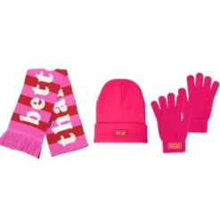 Winter Geschenkset 3-teilig - better late than ugly - Schal, Handschuhe & Mütze pink