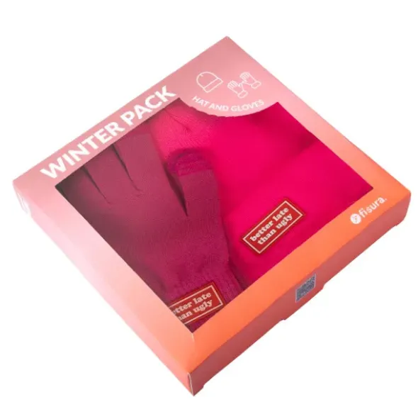 Winter Geschenkset 2-teilig – better late than ugly - Handschuhe & Mütze, pink