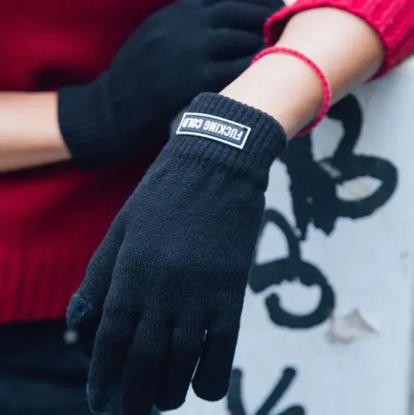 Winter Geschenkset 2-teilig – fucking cold - Handschuhe & Mütze, schwarz