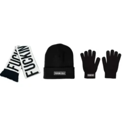 Winter Geschenkset 3-teilig - fucking cold - Schal, Handschuhe & Mütze schwarz