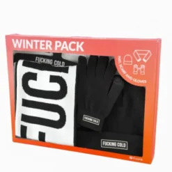 Winter Geschenkset 3-teilig - fucking cold - Schal, Handschuhe & Mütze schwarz