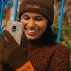 Winter Geschenkset 2-teilig – Hot ideas - Handschuhe & Mütze, braun orange