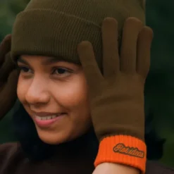 Winter Geschenkset 2-teilig – Hot ideas - Handschuhe & Mütze, braun orange