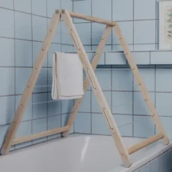 Wäscheständer Holz MR. LEAN für Badewanne - Esche unbehandelt, verstärkte Kunststoffleine