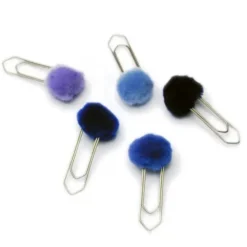 XL Büroklammern mit Pompon aus Merinowolle, 5er-Set lila-blau