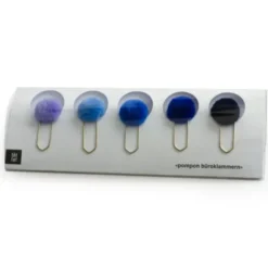 XL Büroklammern mit Pompon aus Merinowolle, 5er-Set lila-blau