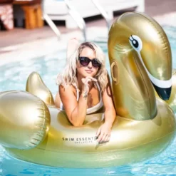 XL Schwimmtier Schwan gold / Badeinsel GOLDEN SWAN