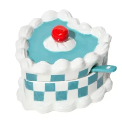 Zuckerdose HERZTORTE mit Löffel, Keramik