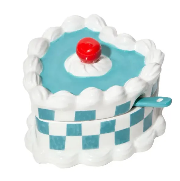 Zuckerdose HERZTORTE mit Löffel, Keramik