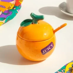 Zuckerdose ORANGE mit Löffel, Keramik