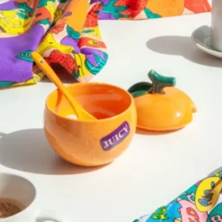 Zuckerdose ORANGE mit Löffel, Keramik